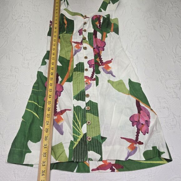 Farm Rio Womens White Tropicalistic Linen Button Mini Dress Medium Floral Beachy - Picture 11 of 13